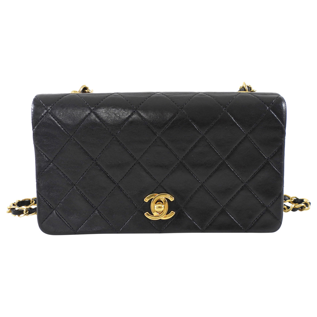 Chanel Vintage 1989 Mini Black Lambskin Quilted Full Flap Bag
