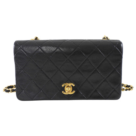 Chanel Vintage 1989 Mini Black Lambskin Quilted Full Flap Bag