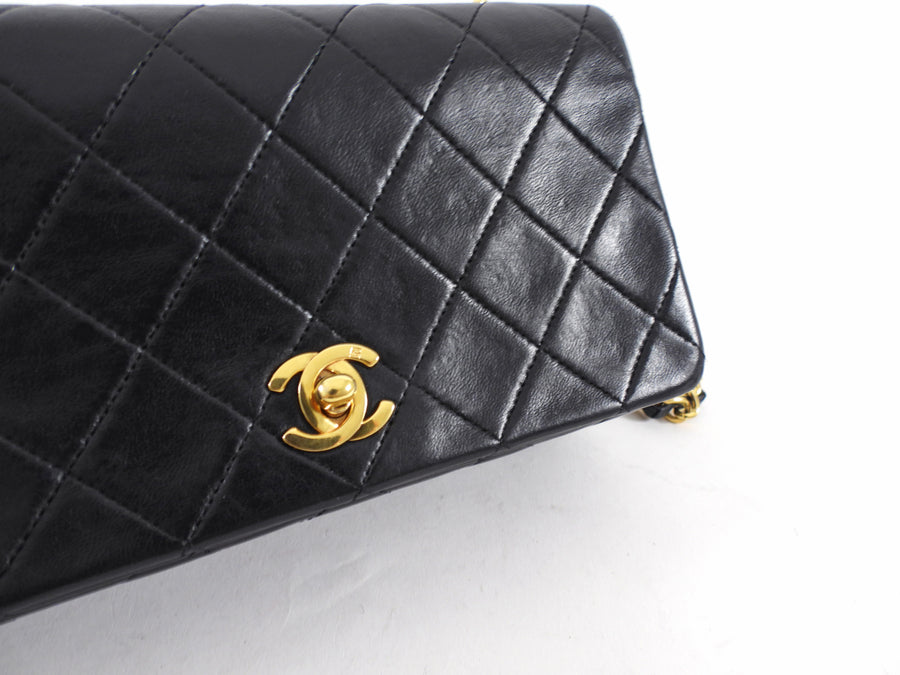 Chanel Vintage 1989 Mini Black Lambskin Quilted Full Flap Bag