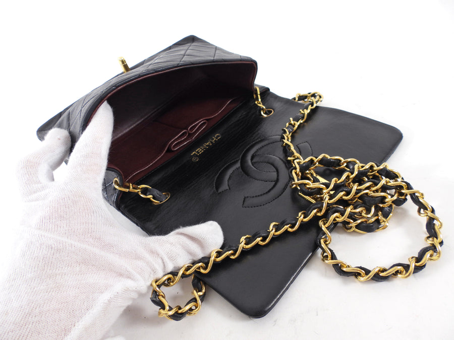 Chanel Vintage 1989 Mini Black Lambskin Quilted Full Flap Bag