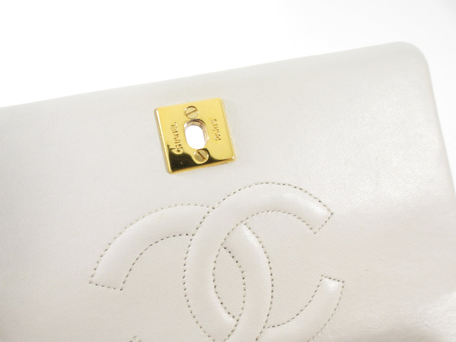 Chanel Vintage 1989 Mini White Lambskin Quilted Full Flap Bag