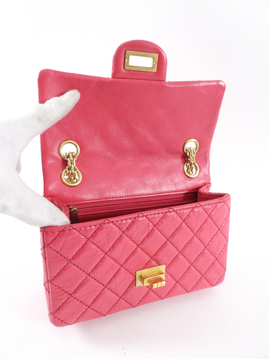 Chanel Hot Cherry Pink Aged Leather Mini 2.55 Reissue Flap Bag