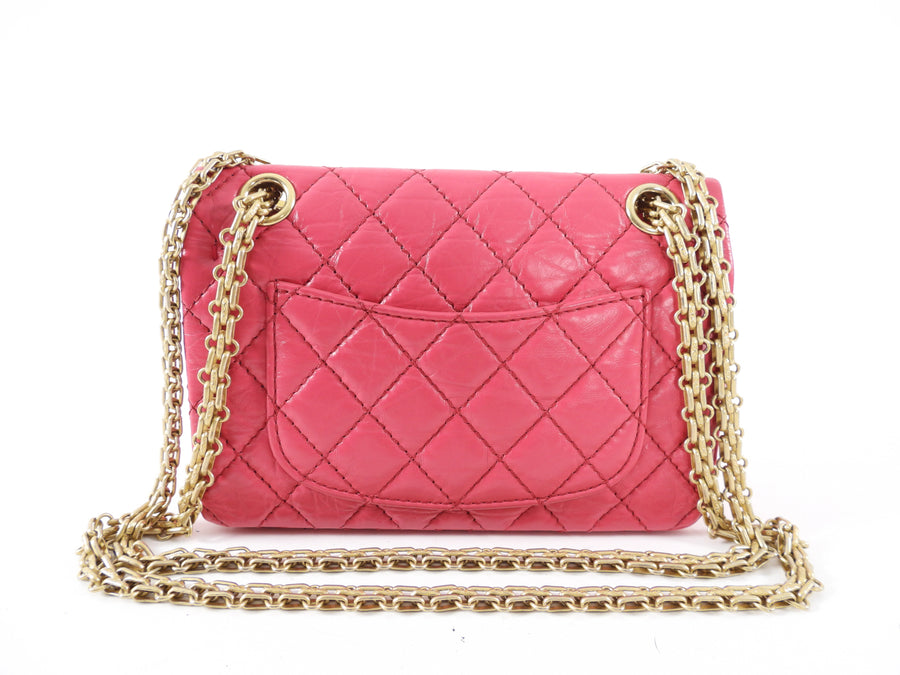 Chanel Hot Cherry Pink Aged Leather Mini 2.55 Reissue Flap Bag