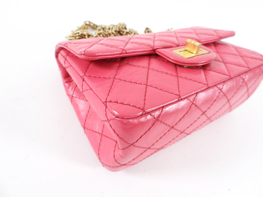 Chanel Hot Cherry Pink Aged Leather Mini 2.55 Reissue Flap Bag