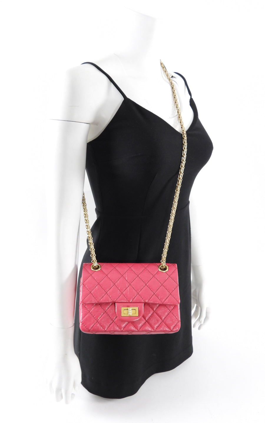 Chanel Hot Cherry Pink Aged Leather Mini 2.55 Reissue Flap Bag