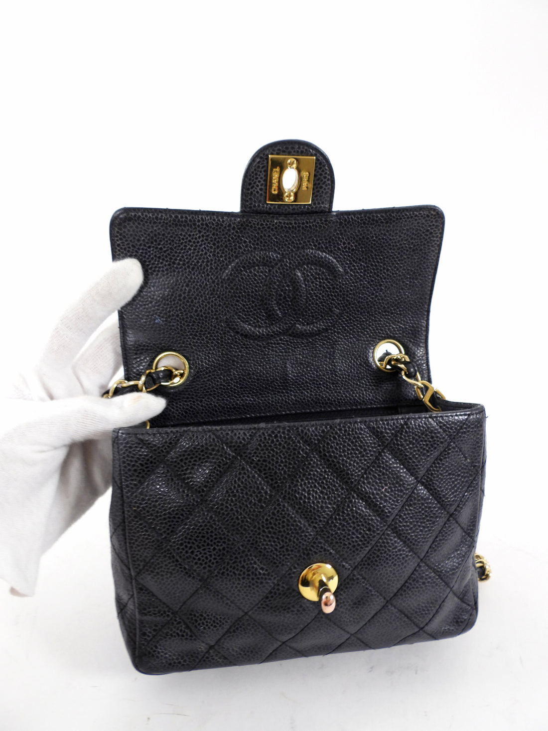 Chanel Black Caviar Vintage Square Mini Flap Bag GHW
