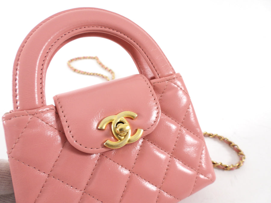 Chanel flamingo Pink Nano Kelly Shopping Bag Crossbody Chain