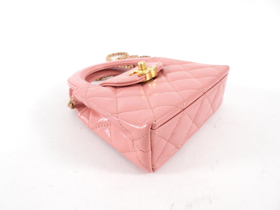Chanel flamingo Pink Nano Kelly Shopping Bag Crossbody Chain