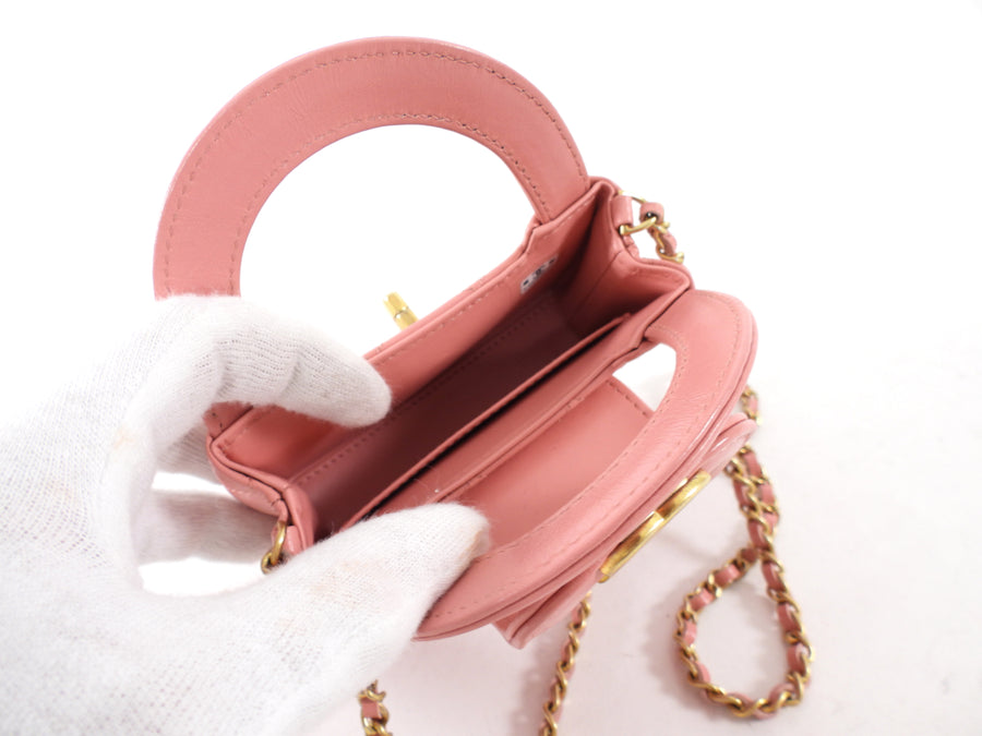 Chanel flamingo Pink Nano Kelly Shopping Bag Crossbody Chain