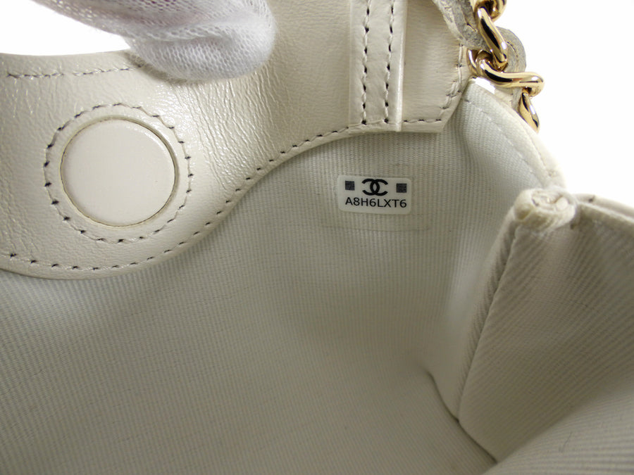 Chanel White Quilted Leather Nano Kelly Shopping Crossbody Chain Bag