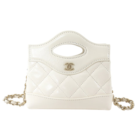 Chanel White Quilted Leather Nano Kelly Shopping Crossbody Chain Bag