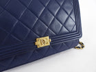 Chanel Navy Quilted Leather Boy Wallet on Chain GHW