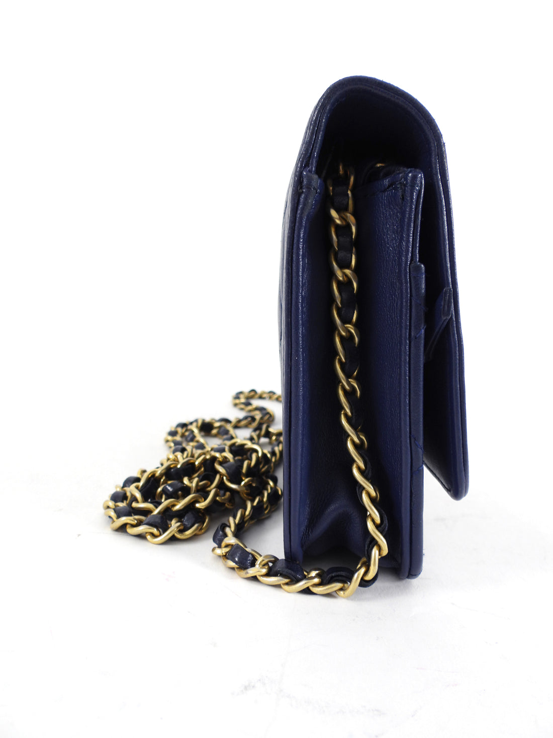 Chanel Navy Quilted Leather Boy Wallet on Chain GHW