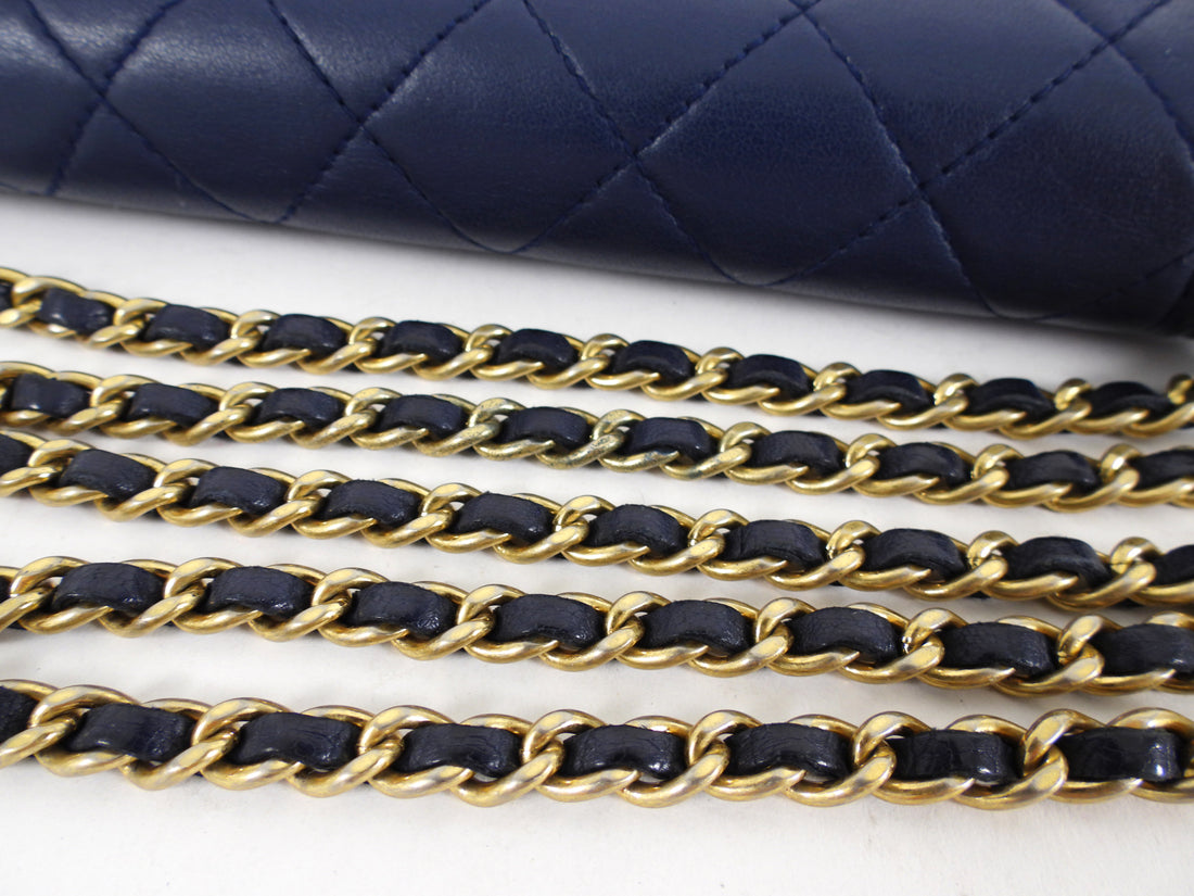 Chanel Navy Quilted Leather Boy Wallet on Chain GHW