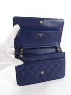 Chanel Navy Quilted Leather Boy Wallet on Chain GHW