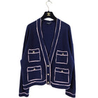 Chanel 21S Navy and Pink No. 5 Cashmere Cardigan Sweater - FR42 / 10