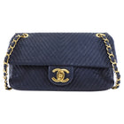 Chanel Surpique Chevron Navy Quilted Leather Medium Flap Bag