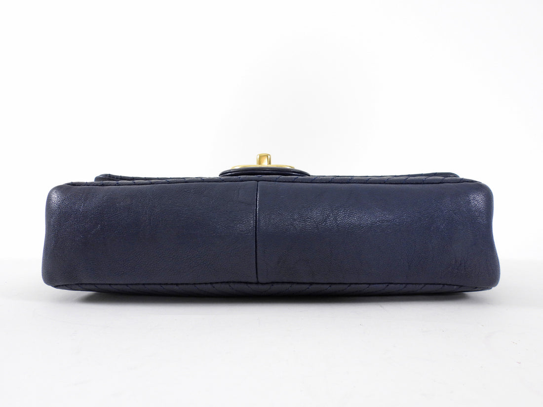 Chanel Surpique Chevron Navy Quilted Leather Medium Flap Bag