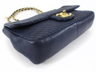 Chanel Surpique Chevron Navy Quilted Leather Medium Flap Bag