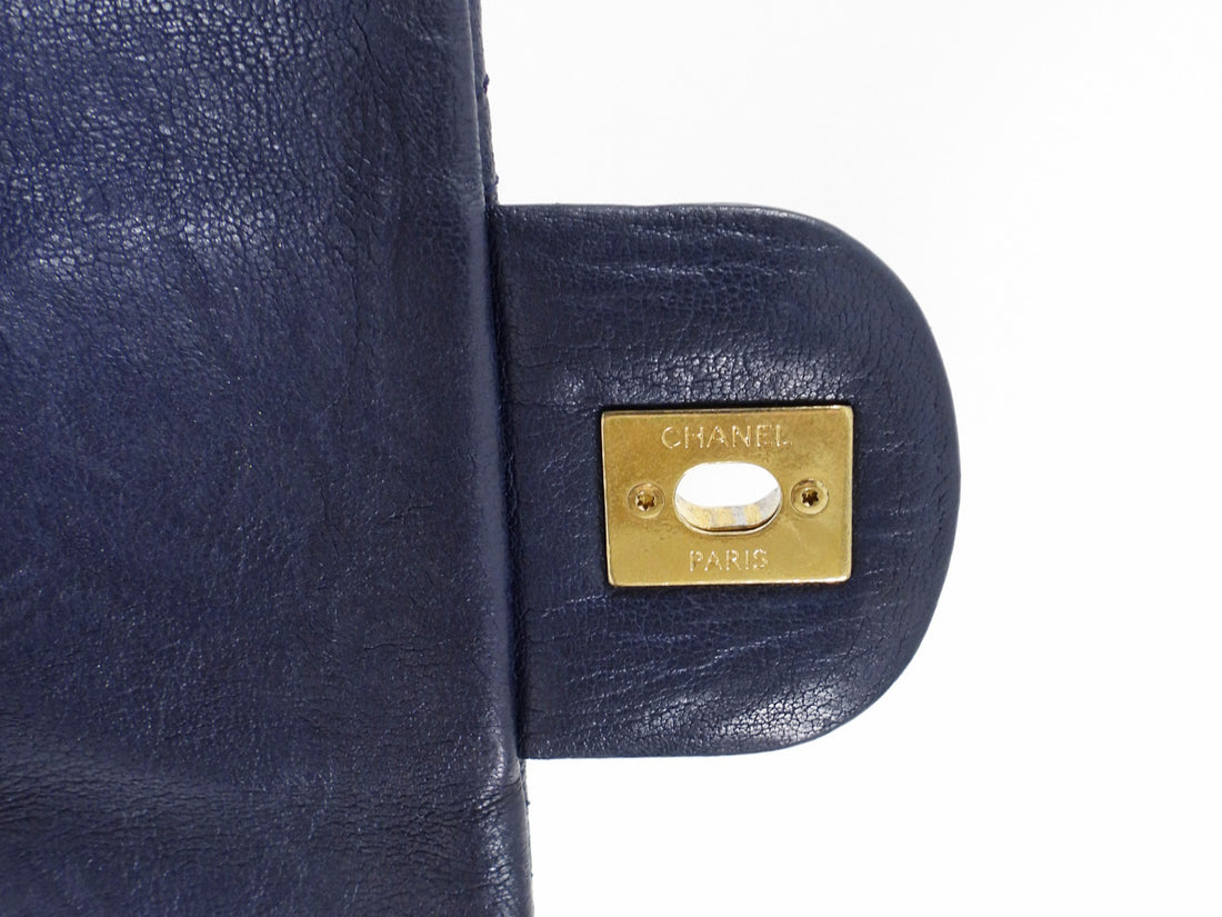 Chanel Surpique Chevron Navy Quilted Leather Medium Flap Bag