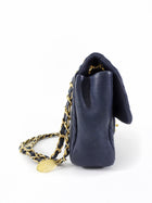 Chanel Surpique Chevron Navy Quilted Leather Medium Flap Bag