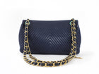 Chanel Surpique Chevron Navy Quilted Leather Medium Flap Bag