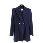 Chanel 98P Navy Wool Fitted Long Skirt Suit with Silver CC Buttons - 6