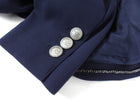 Chanel 98P Navy Wool Fitted Long Skirt Suit with Silver CC Buttons - 6