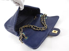 Chanel Surpique Chevron Navy Quilted Leather Medium Flap Bag