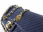 Chanel Surpique Chevron Navy Quilted Leather Medium Flap Bag
