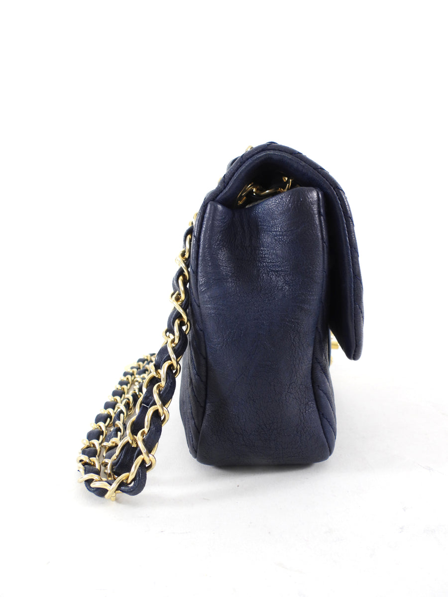 Chanel Surpique Chevron Navy Quilted Leather Medium Flap Bag