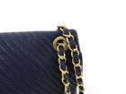 Chanel Surpique Chevron Navy Quilted Leather Medium Flap Bag