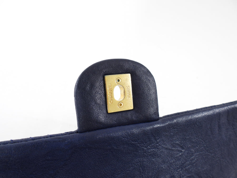 Chanel Surpique Chevron Navy Quilted Leather Medium Flap Bag