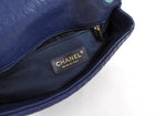 Chanel Surpique Chevron Navy Quilted Leather Medium Flap Bag