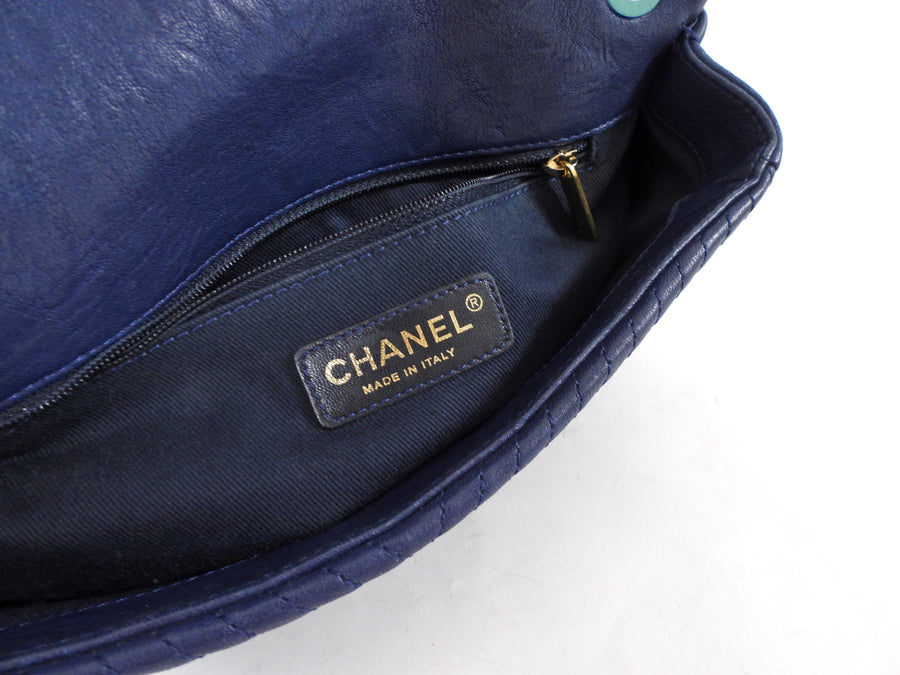 Chanel Surpique Chevron Navy Quilted Leather Medium Flap Bag