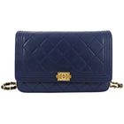 Chanel Navy Quilted Leather Boy Wallet on Chain GHW
