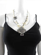 Chanel 10C Pearl and Crystal Grey CC Cross Necklace