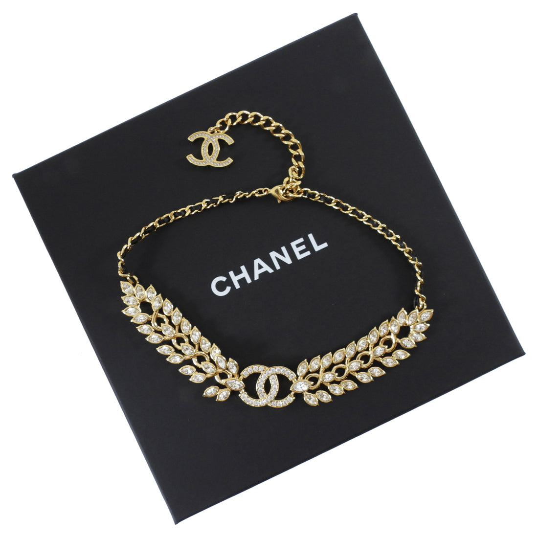 Chanel 23A Crystal Strass Goldtone CC Choker Necklace