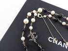 Chanel 14B Long Pearl Gripoix CC Enamel Necklace