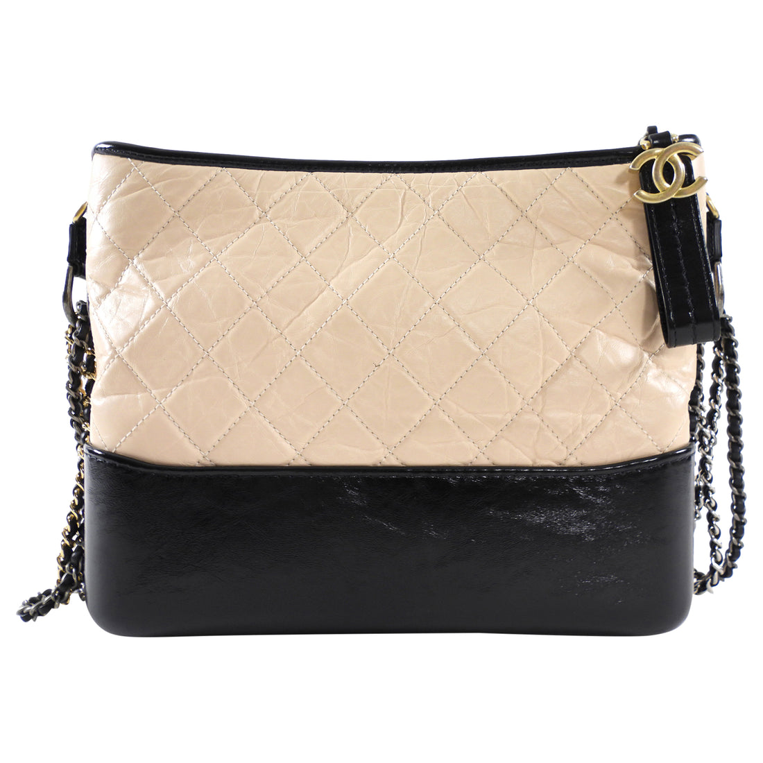 Chanel Beige and Black Aged Calfskin Gabrielle Medium Chain Bag