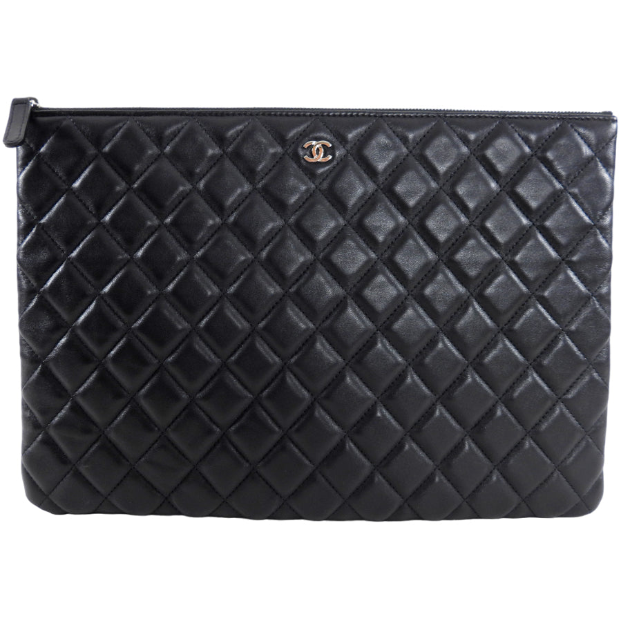 Chanel Black Quilted Lambskin Timeless Large O Case Pouch