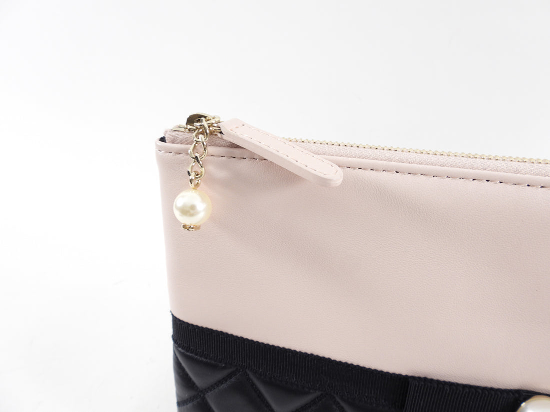 Chanel Black and Blush Pink Quilted Lambskin Medium Pearl O Case