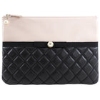 Chanel Black and Blush Pink Quilted Lambskin Medium Pearl O Case