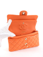 Chanel Small Orange Lambskin Leather Small Double Classic Flap Bag LGHW
