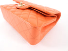 Chanel Small Orange Lambskin Leather Small Double Classic Flap Bag LGHW