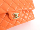Chanel Small Orange Lambskin Leather Small Double Classic Flap Bag LGHW