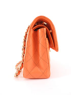Chanel Small Orange Lambskin Leather Small Double Classic Flap Bag LGHW