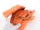 Chanel Small Orange Lambskin Leather Small Double Classic Flap Bag LGHW