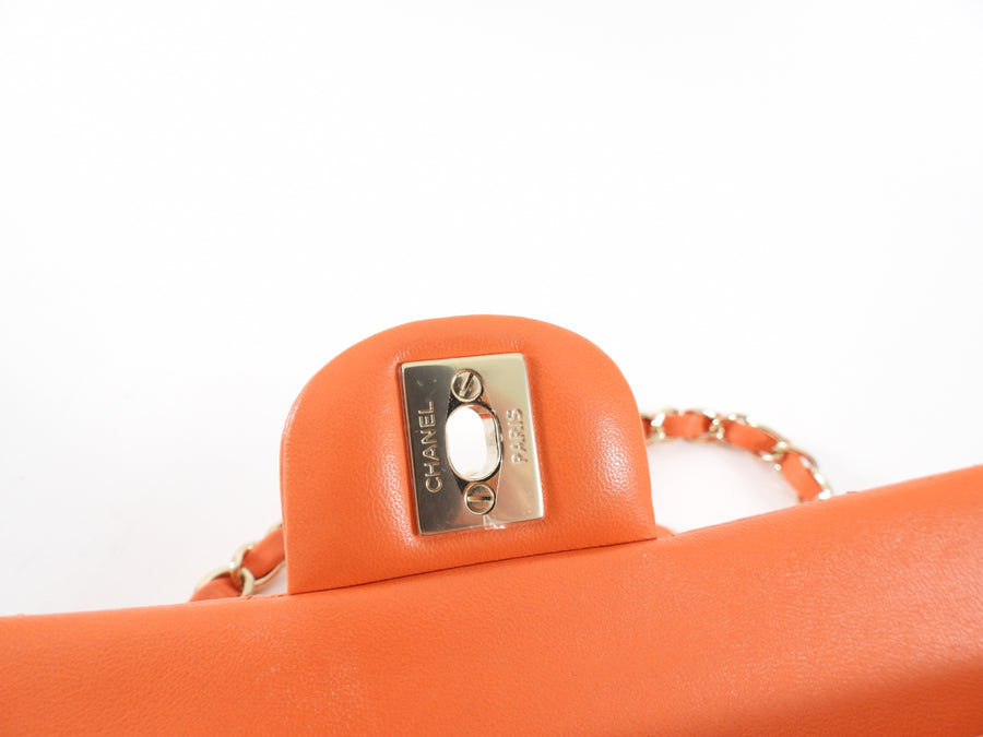Chanel Small Orange Lambskin Leather Small Double Classic Flap Bag LGHW