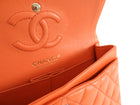 Chanel Small Orange Lambskin Leather Small Double Classic Flap Bag LGHW